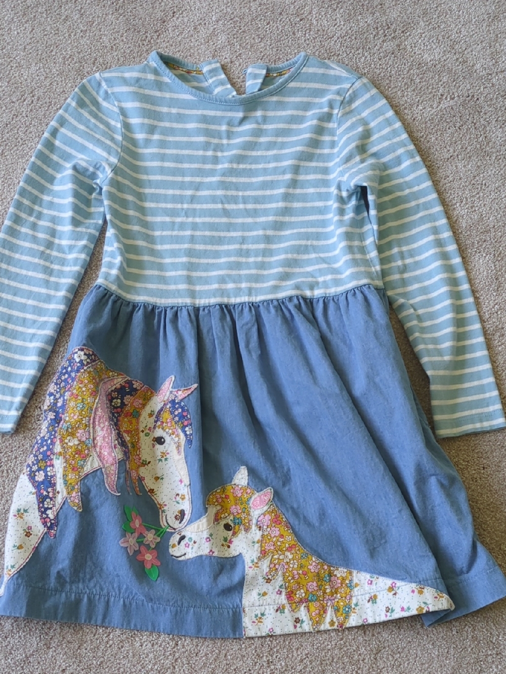 Mini Boden Light Blue Striped & Chambray Unicorn Dress